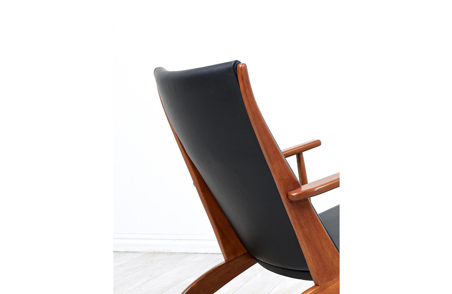 Georg Jensen Sculpted Teak & Leather Rocking Chair for Kubus Møbler 4