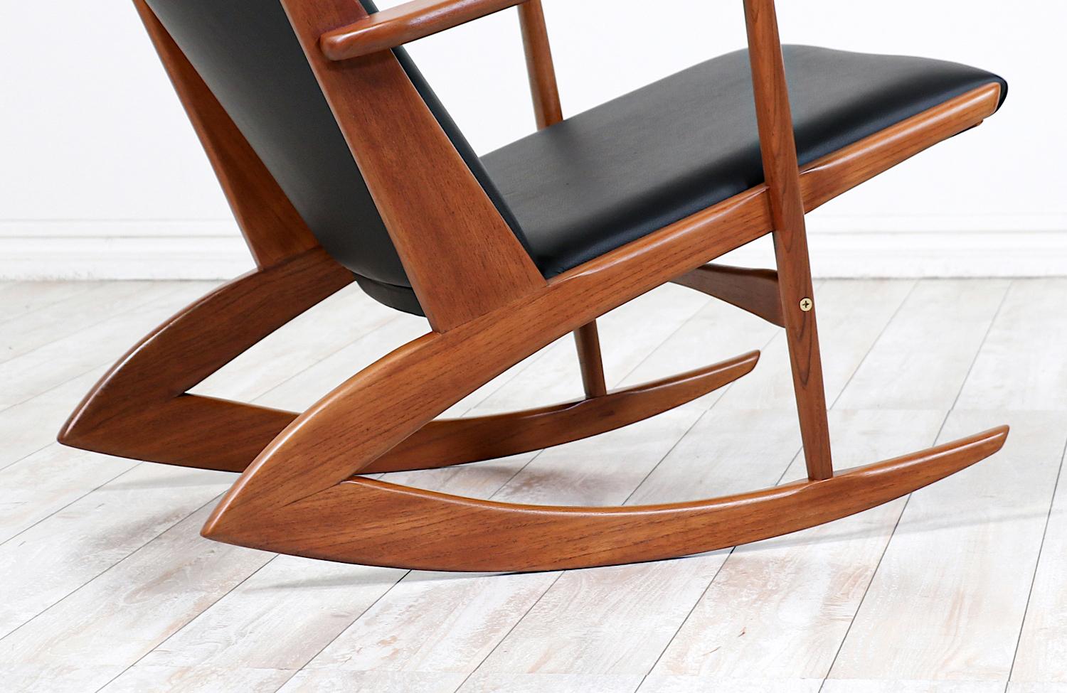 Georg Jensen Sculpted Teak & Leather Rocking Chair for Kubus Møbler 5