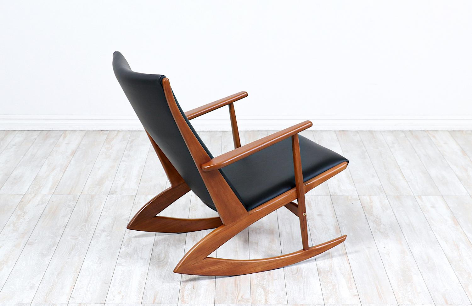 Danish Georg Jensen Sculpted Teak & Leather Rocking Chair for Kubus Møbler