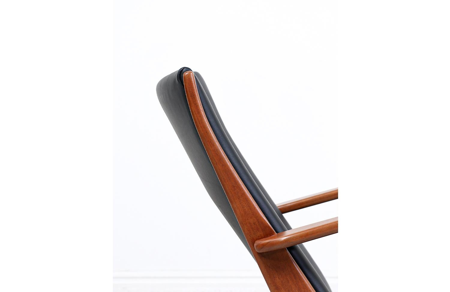Georg Jensen Sculpted Teak & Leather Rocking Chair for Kubus Møbler 1