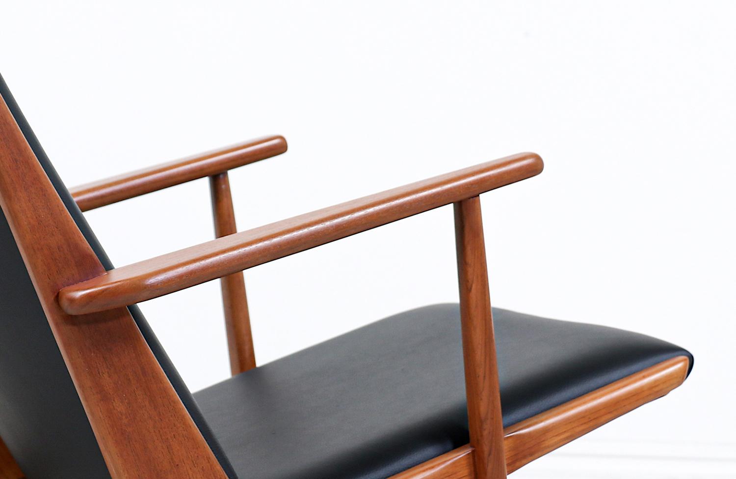 Georg Jensen Sculpted Teak & Leather Rocking Chair for Kubus Møbler 3