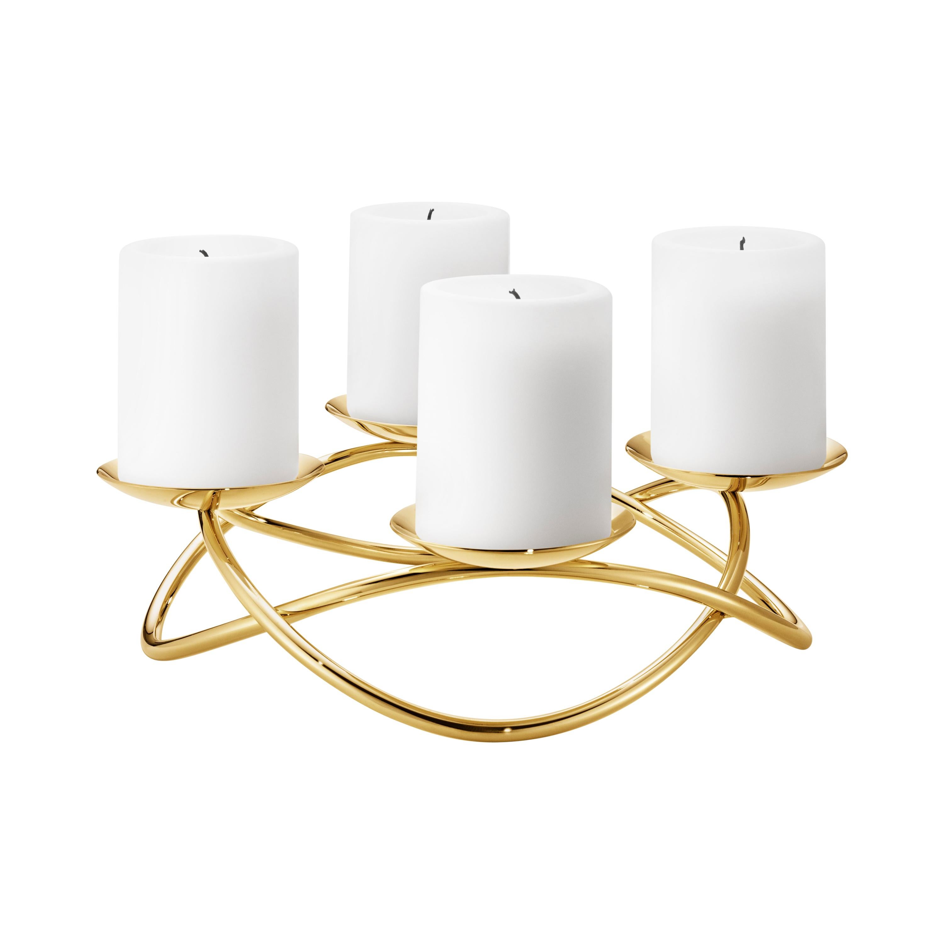Georg Jensen Season Grand Candleholder in Gold Plated Steel by Maria Berntsen For Sale