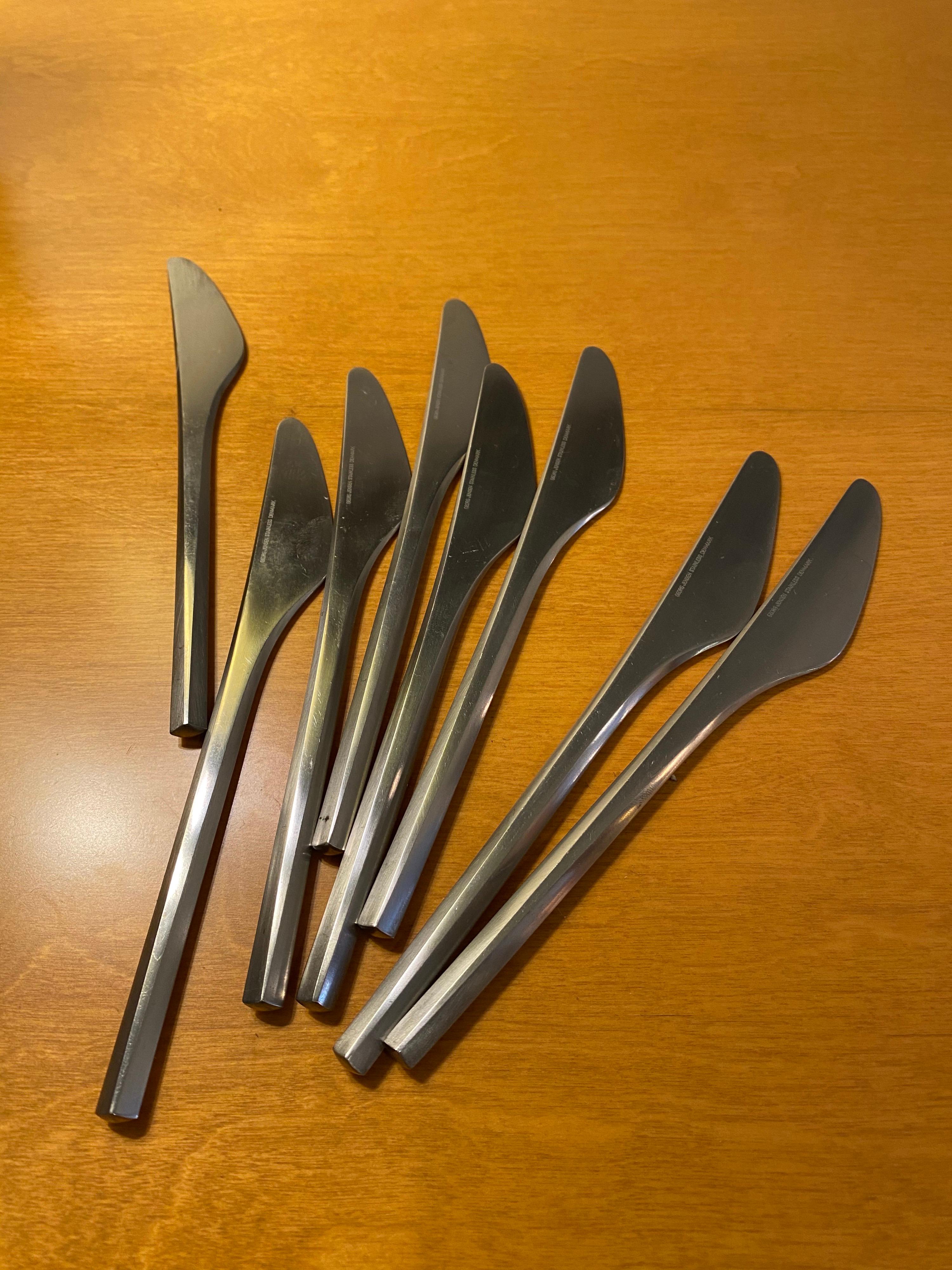 Stainless Steel Georg Jensen Service for 8 Satin Prism Set Plus Serving Pieces 46 Pieces