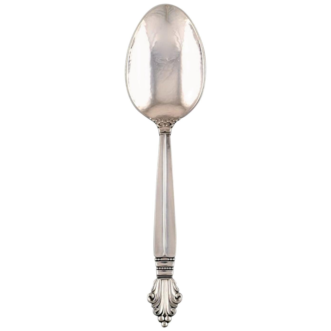 Cuillère de service Georg Jensen en argent sterling entièrement recouvert, argenterie, acanthe