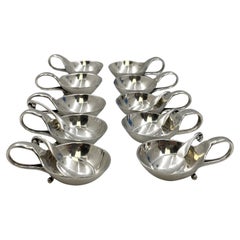 Georg Jensen Set of 10 Sterling Silver Salt Cellars #44B and 5 Salt Spoons #110