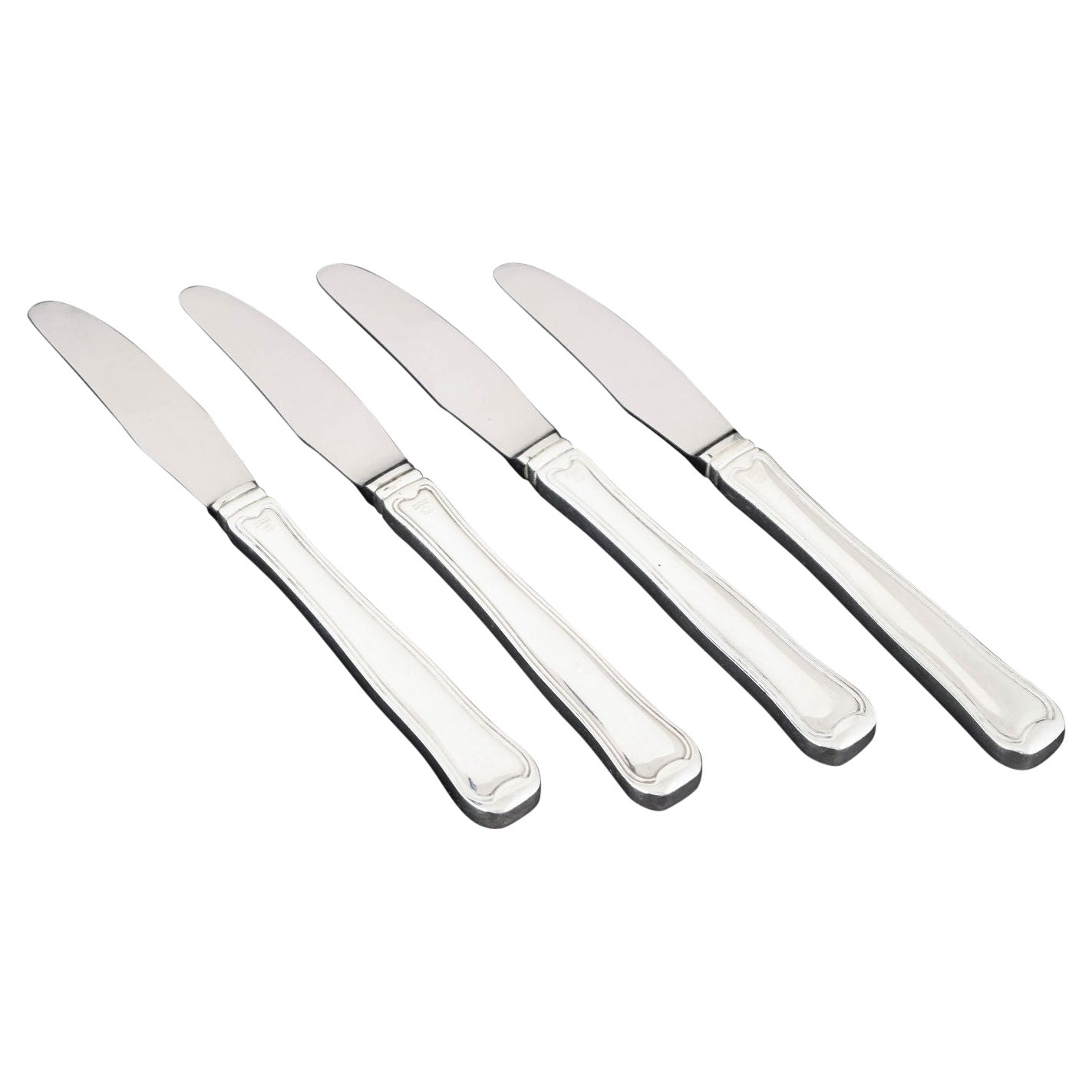 Georg Jensen, set of four lunch knives in stainless steel and sterling silver. For Sale