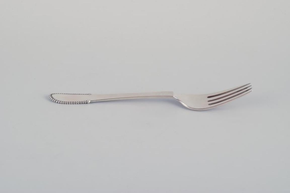 Danish Georg Jensen, set of six Beaded dinner forks in 830 silver.  For Sale