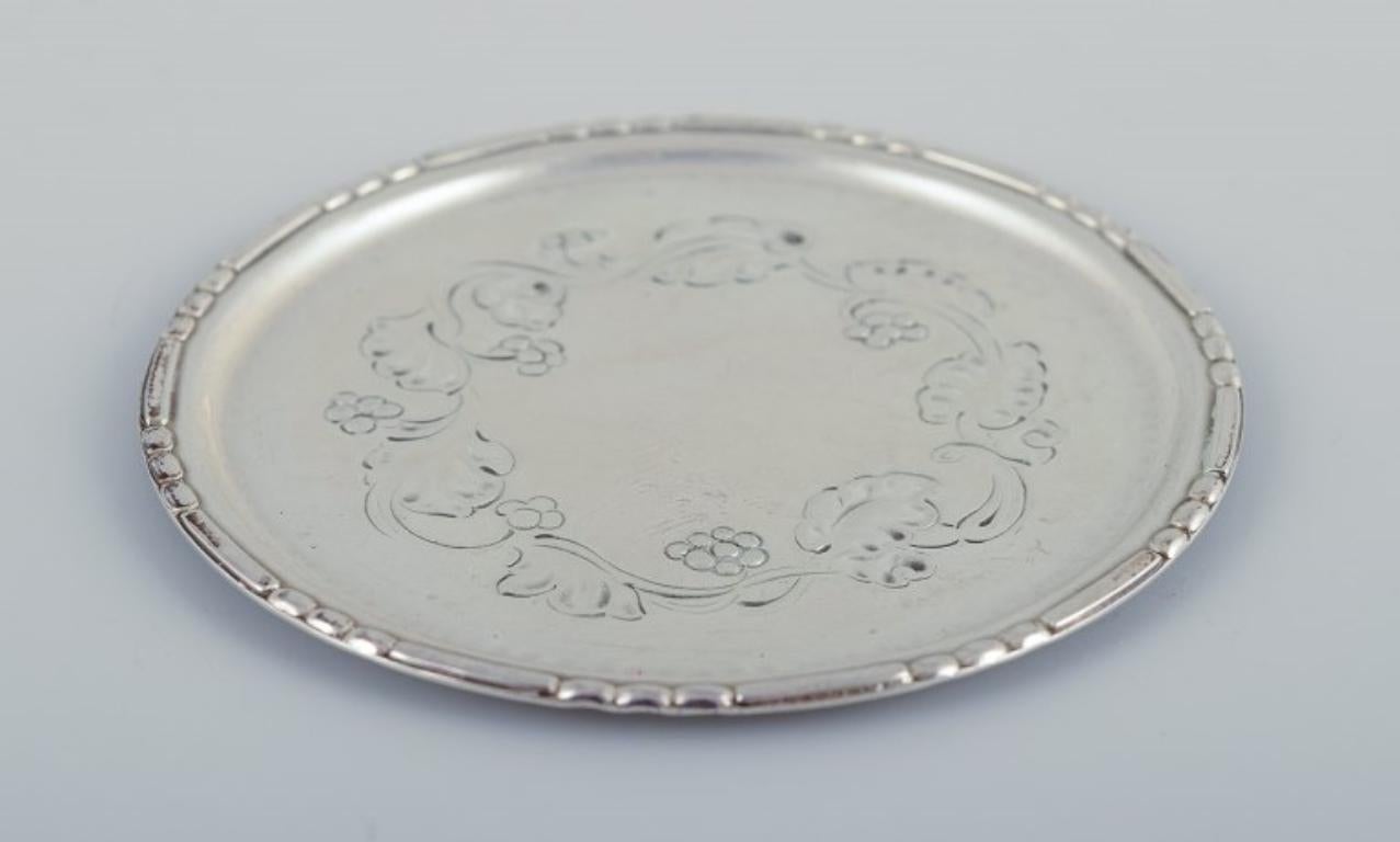 Georg Jensen, set di sei sottobicchieri in vetro in argento sterling. Numero di modello 51A. In condizioni ottime in vendita a Copenhagen, DK