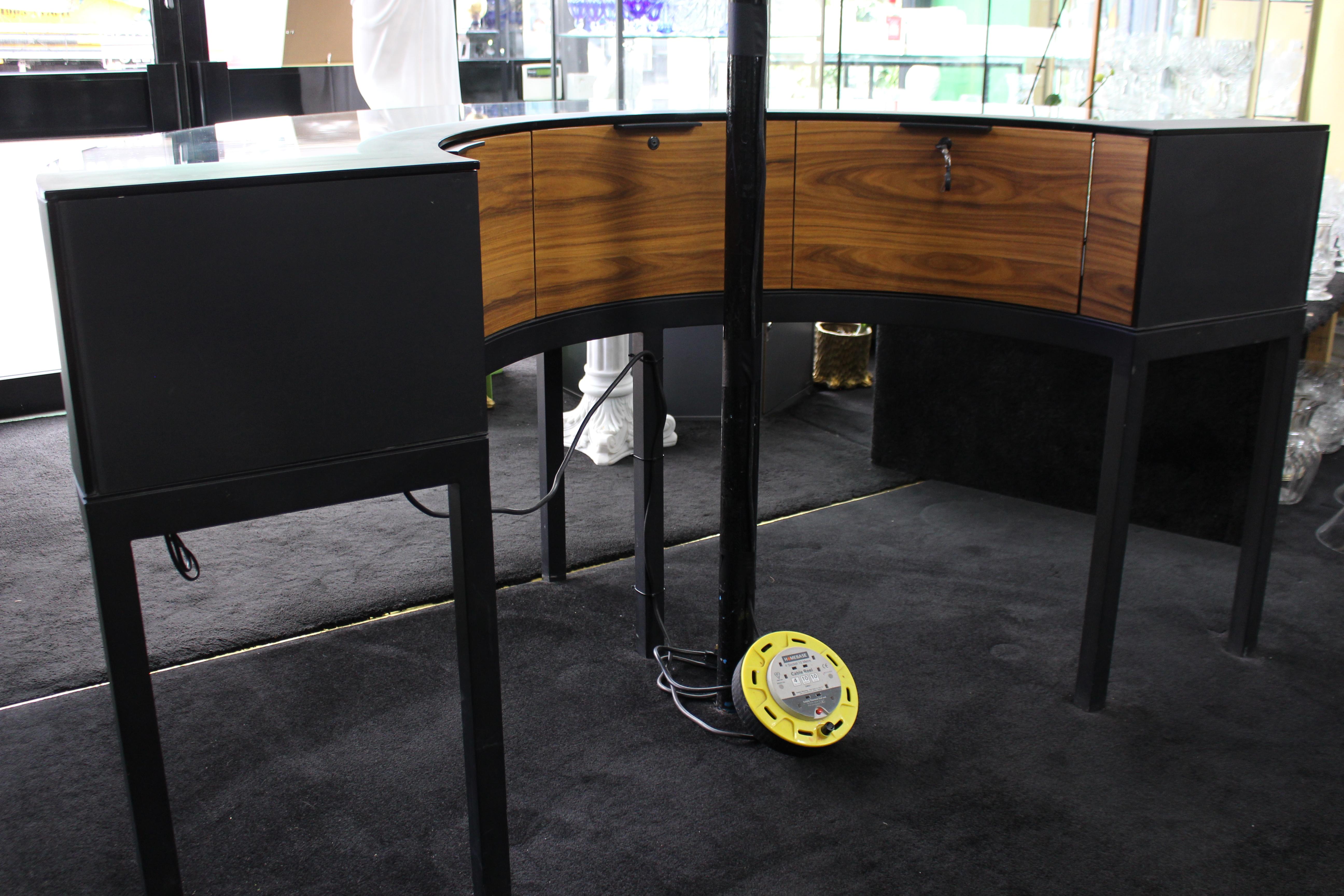 Georg Jensen Showroom Cabinet in Curved Glass and Ebonised Steel For Sale 3