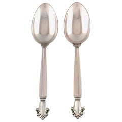 Georg Jensen Silver Acanthus Silverware, Dinner Spoon/Soup Spoon, 2 Pieces