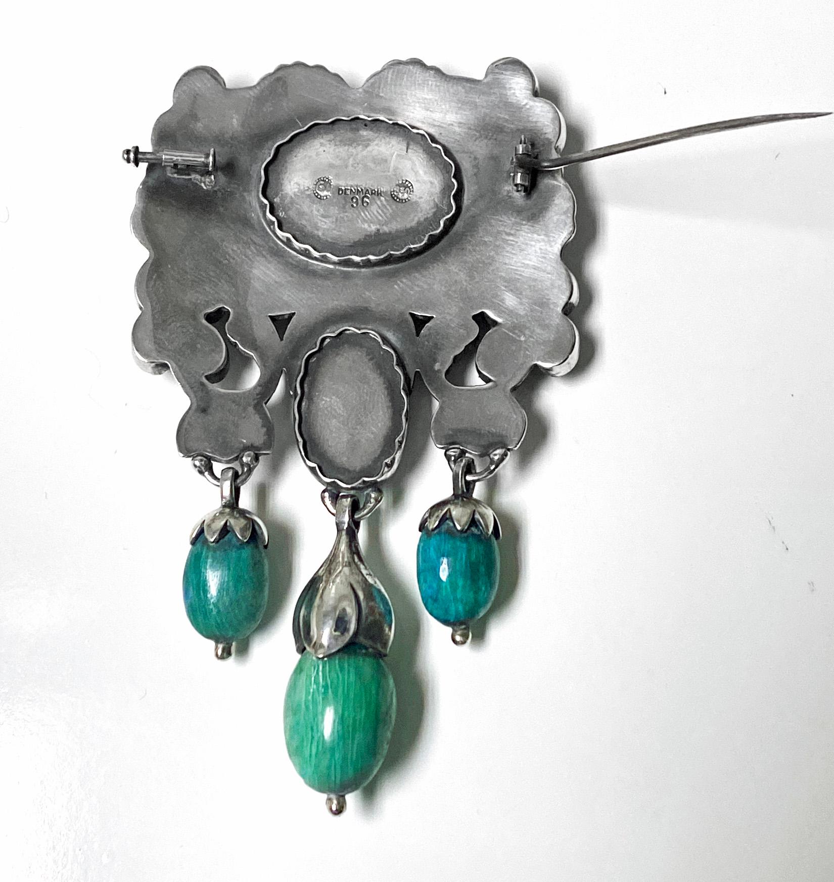 Cabochon Georg Jensen Silver and Amazonite Master Brooch, C.1915