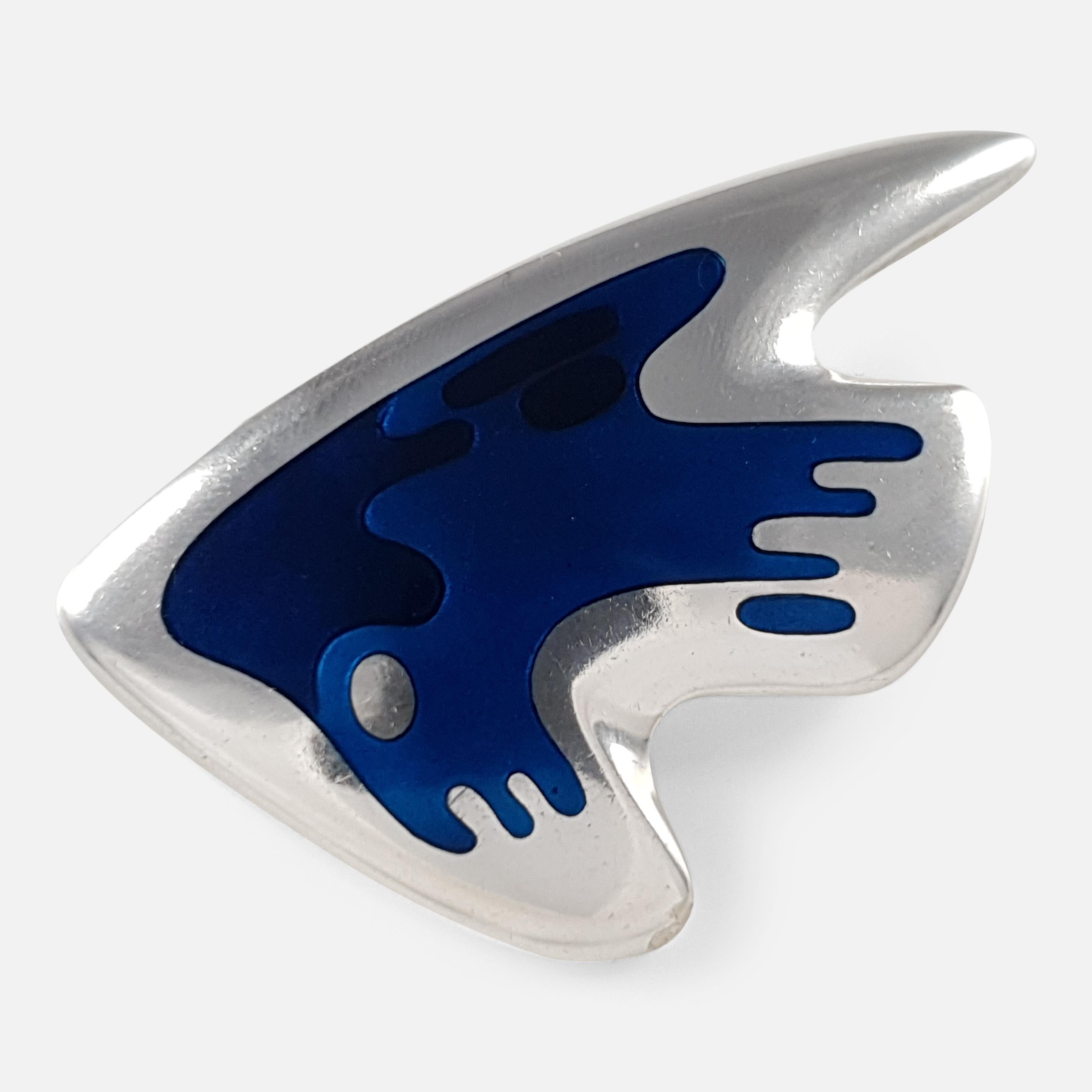 Georg Jensen Silver and Enamel Brooch #307, Henning Koppel, 1961 1