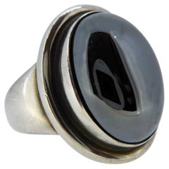 Georg Jensen Bague en argent et hématite, design 46A, non produite depuis longtemps