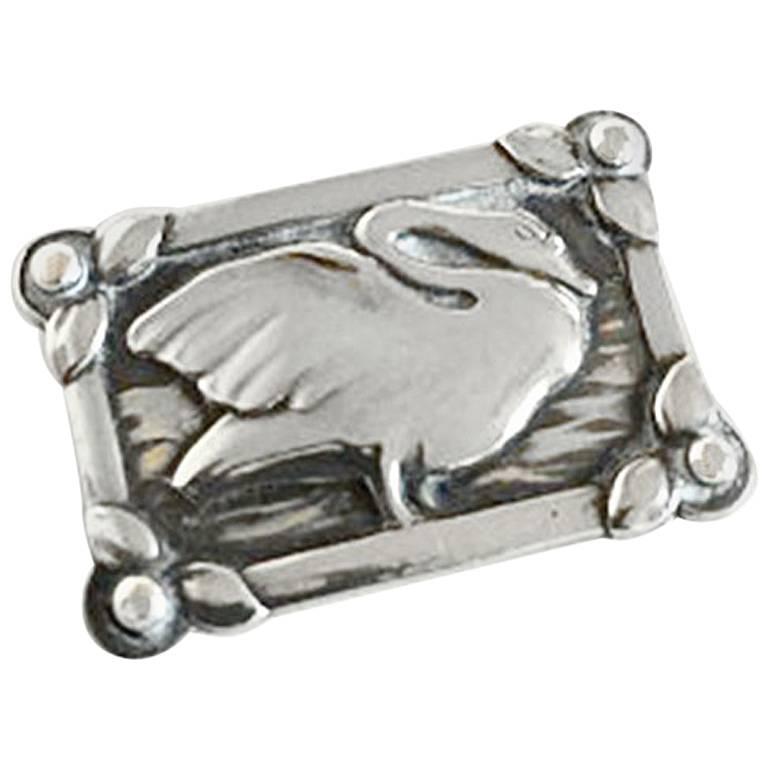 Georg Jensen Silver Brooch #213 with Swan For Sale