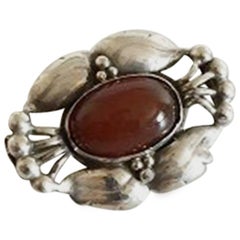 Antique Georg Jensen Silver Brooch #80 with Amber