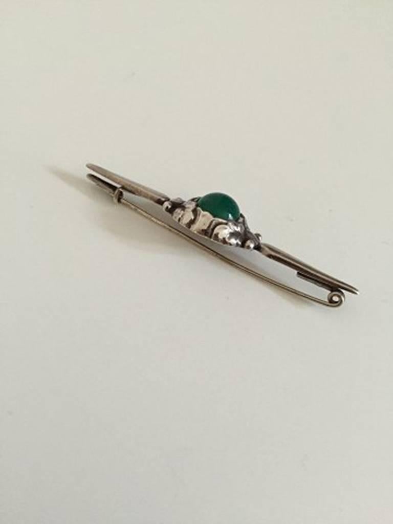 Women's Georg Jensen Silver Brooch Green Agate #117 from 1910-1920 For Sale