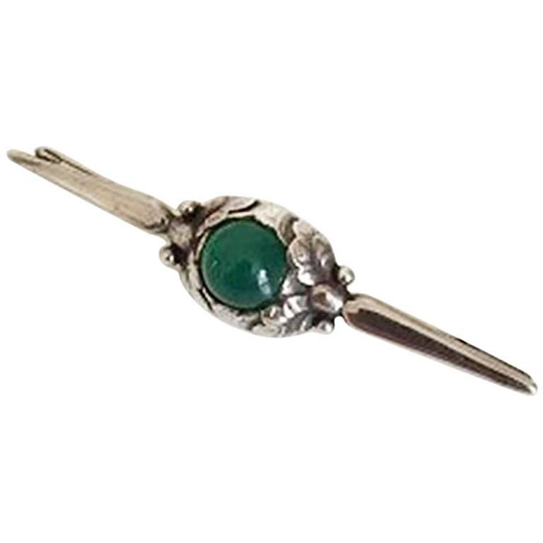 Georg Jensen Silver Brooch Green Agate #117 from 1910-1920 For Sale