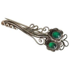 Georg Jensen Silver Brooch with Green Agate #182 from 1910-1920