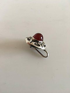Georg Jensen Silver Button Brooch No. 5 with Red Stone, Early