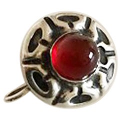 Georg Jensen Silver Button Brooch No. 5 with Red Stone, Early