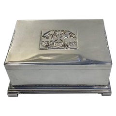 Georg Jensen Scatola per sigari d'argento/con coperchio rivestito in legno 1916 Design Line di Johan Rohde