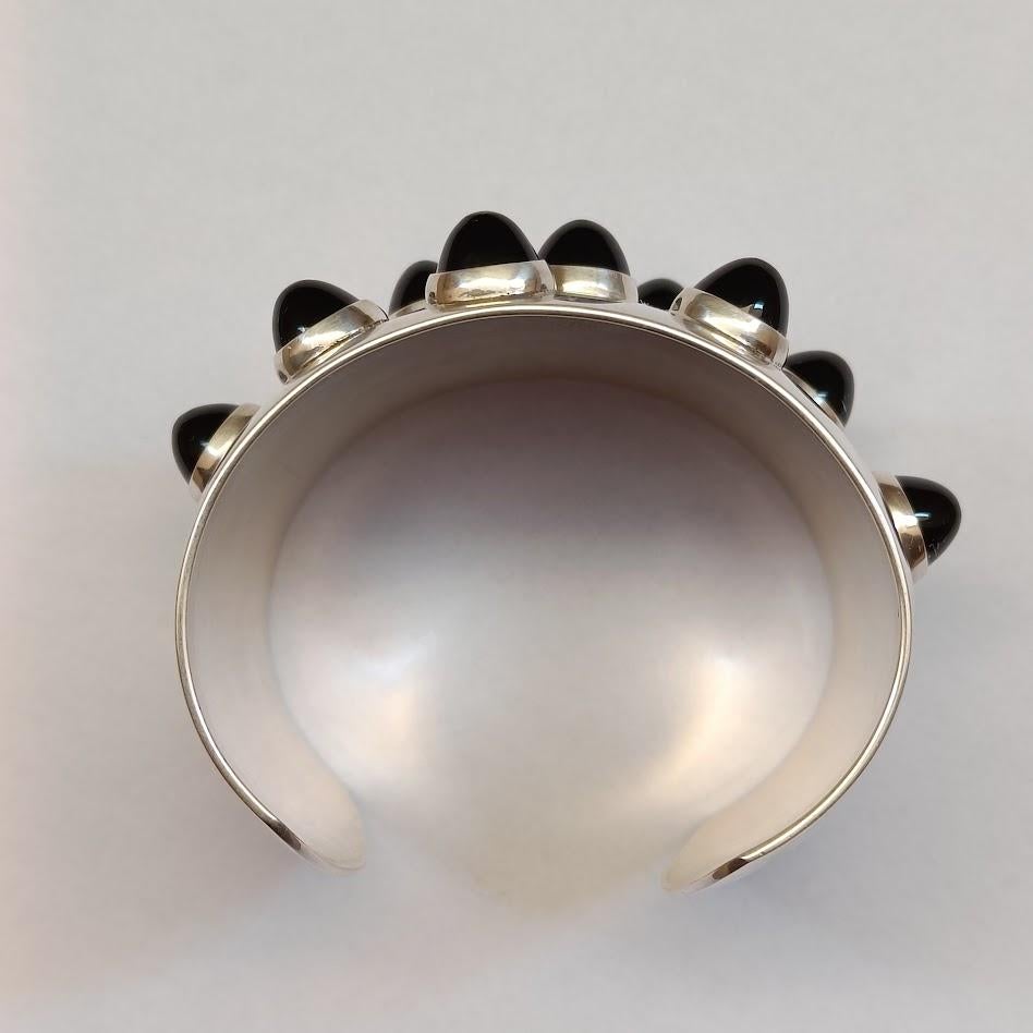 Women's Georg Jensen Silver Cuff Bracelet Design 624 with Black Onyx Cabochons