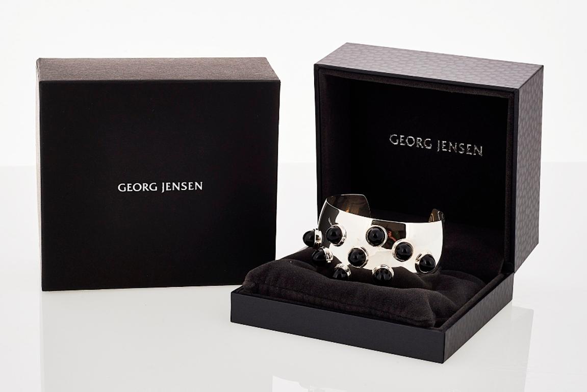 Georg Jensen Silver Cuff Bracelet Design 624 with Black Onyx Cabochons 6