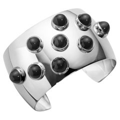 Georg Jensen Silver Cuff Bracelet Design 624 with Black Onyx Cabochons