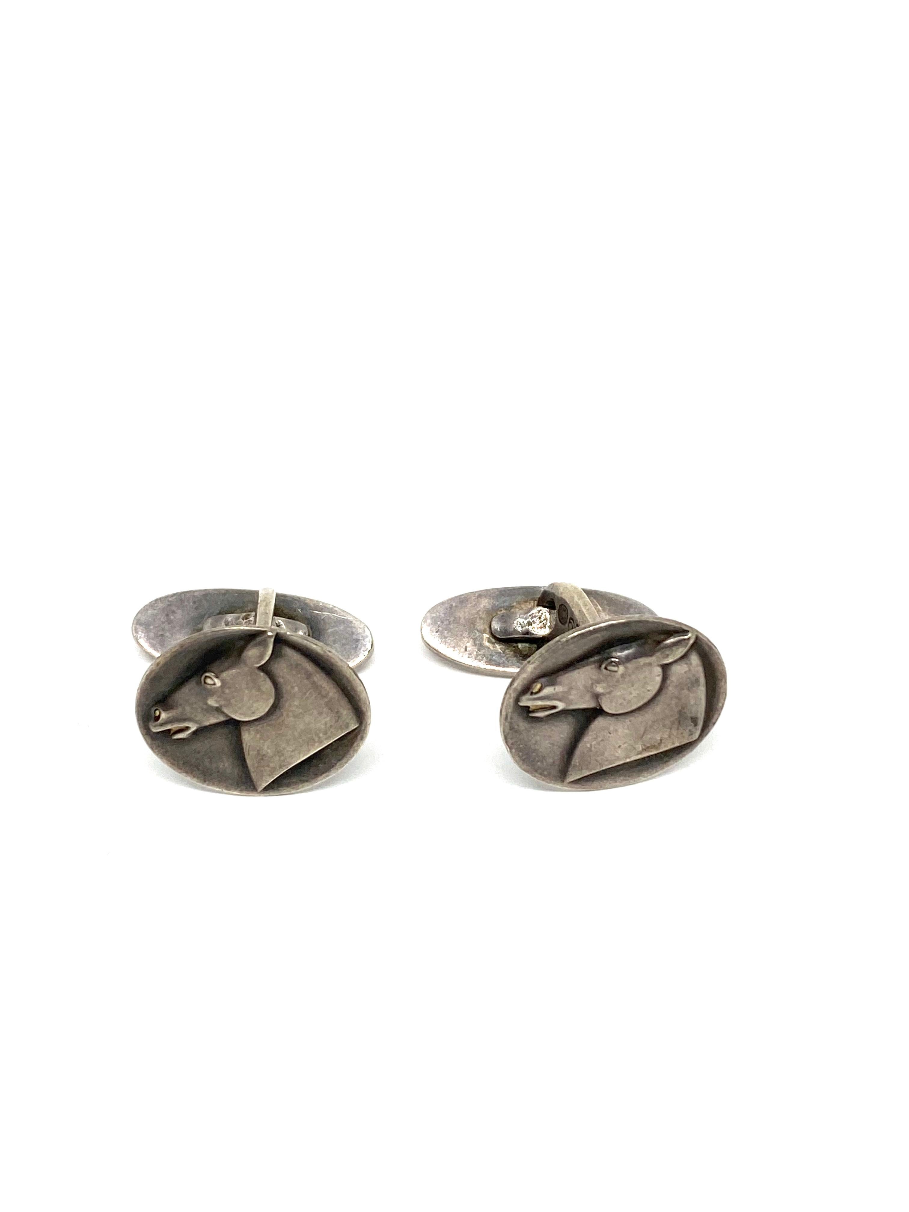 Georg Jensen Silver Horse Cufflinks and Tie Pin Set  In Excellent Condition In Beverly Hills, CA