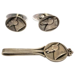 Retro Georg Jensen Silver Horse Cufflinks and Tie Pin Set 