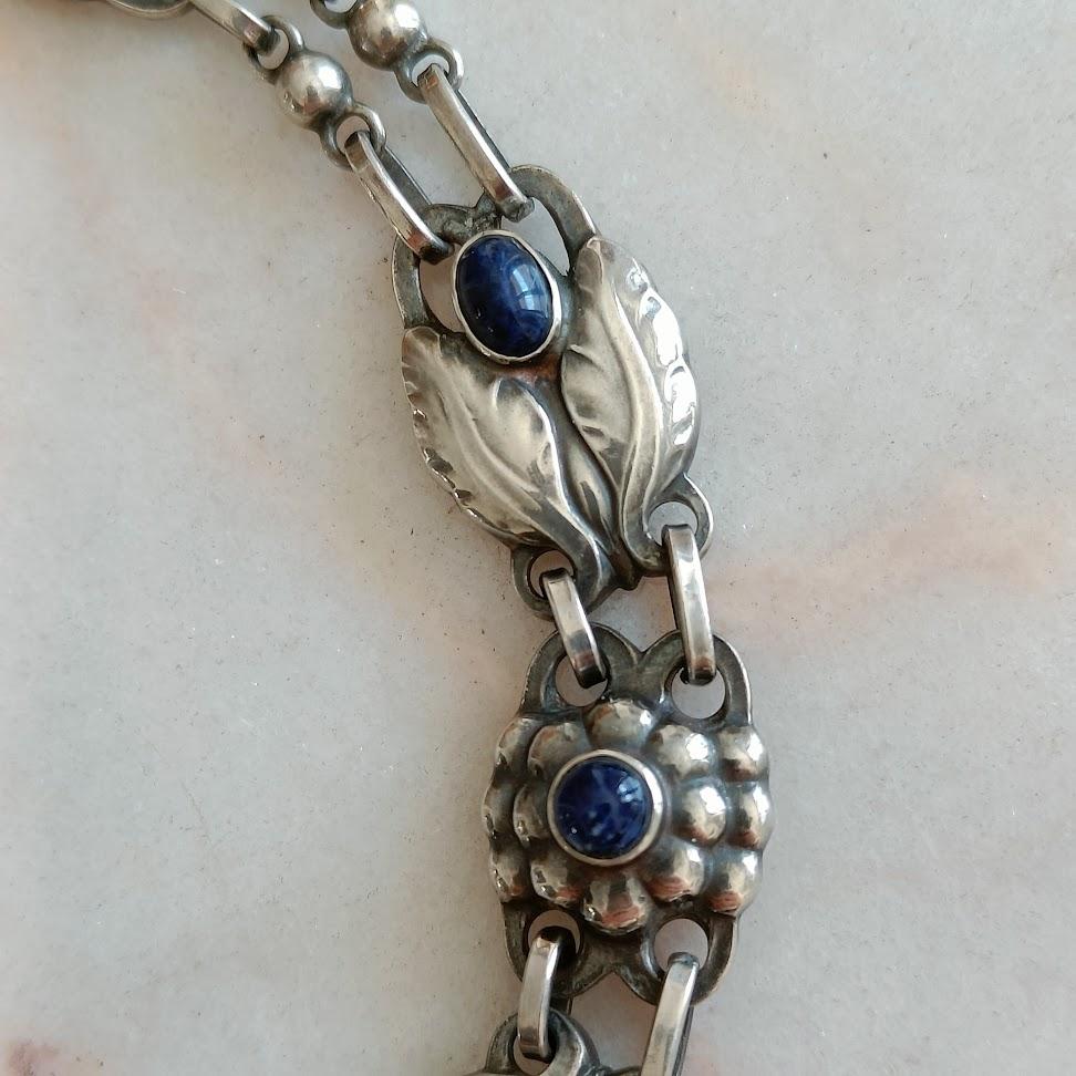 Art Deco Georg Jensen Silver Necklace Model 1 with Cabochon Lapis Lazuli