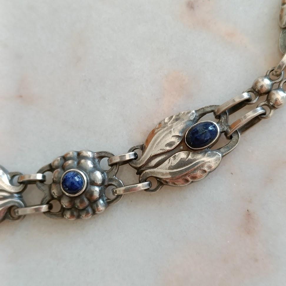 Women's Georg Jensen Silver Necklace Model 1 with Cabochon Lapis Lazuli