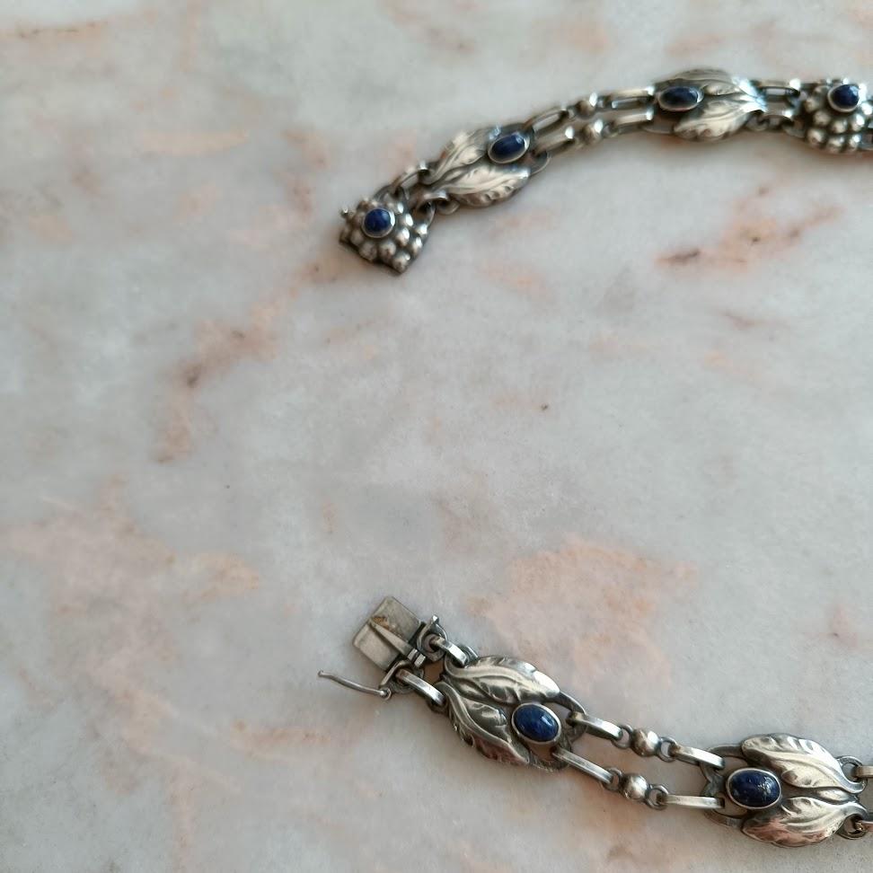 Georg Jensen Silver Necklace Model 1 with Cabochon Lapis Lazuli 1