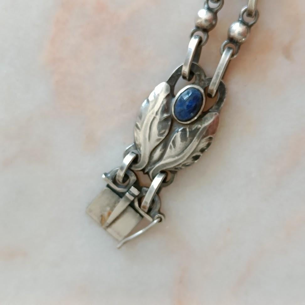 Georg Jensen Silver Necklace Model 1 with Cabochon Lapis Lazuli 2
