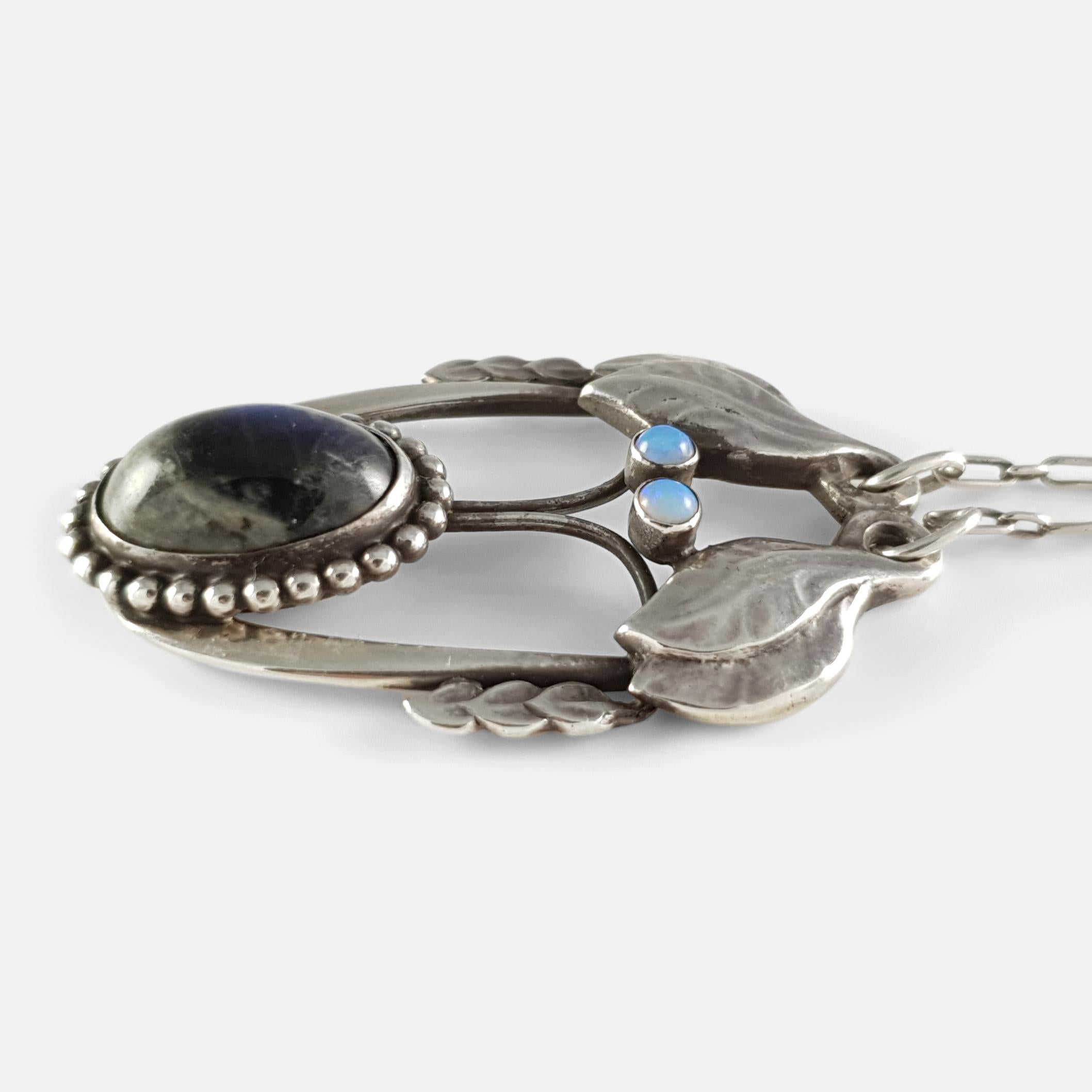 Cabochon Georg Jensen Ciondolo in argento con opale e labradorite #4 in vendita