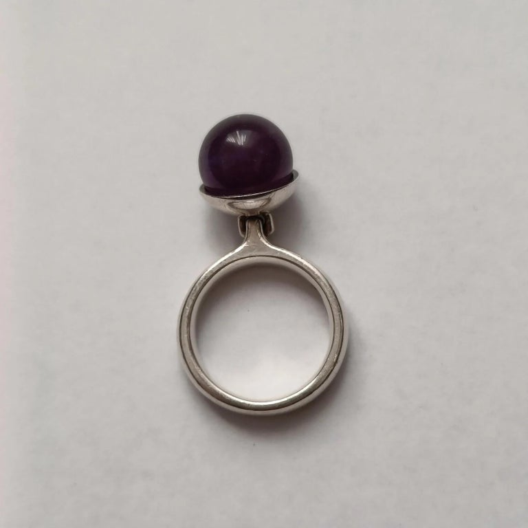 Georg Jensen Silver Ring 473A with Amethyst Sphere Pendant at 1stDibs