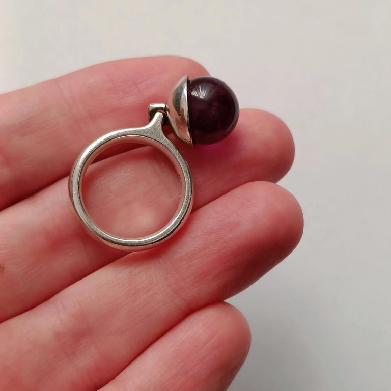 Georg Jensen Silver Ring 473A with Amethyst Sphere Pendant at 1stDibs