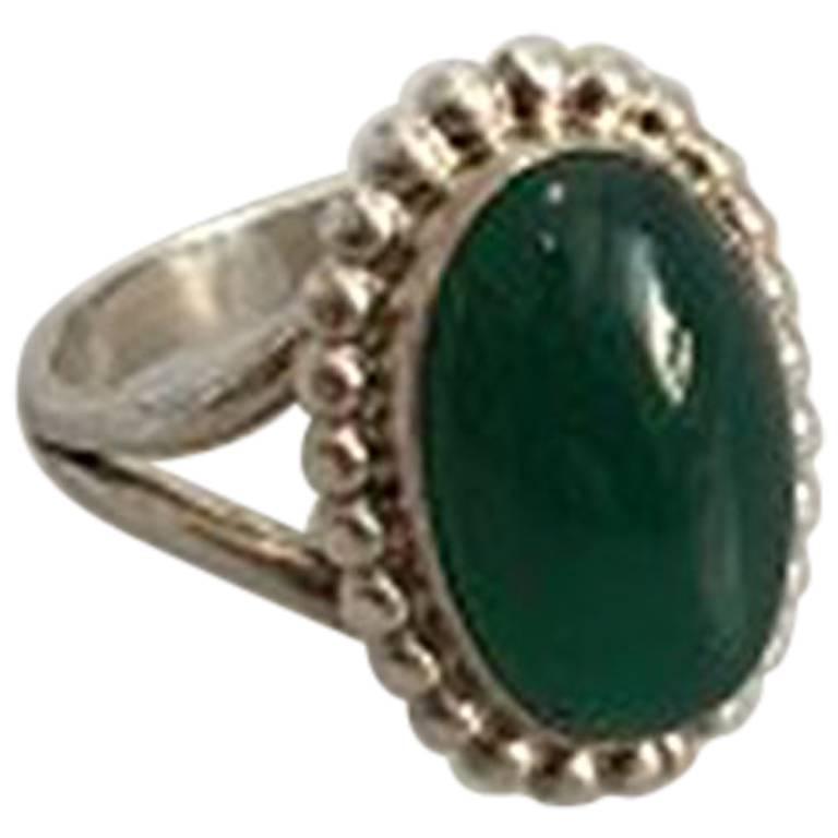 Georg Jensen Silver Ring No 9 with Green Agate For Sale