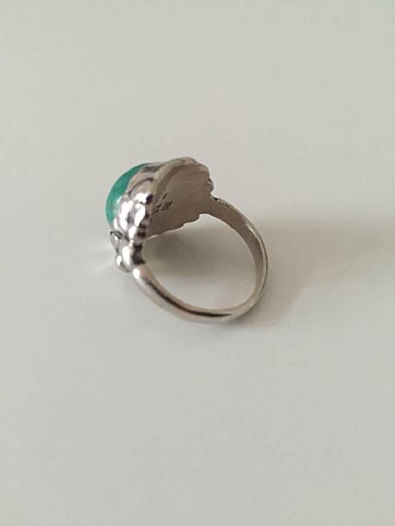 Art Nouveau Georg Jensen Silver Ring with Green Agate No 11A