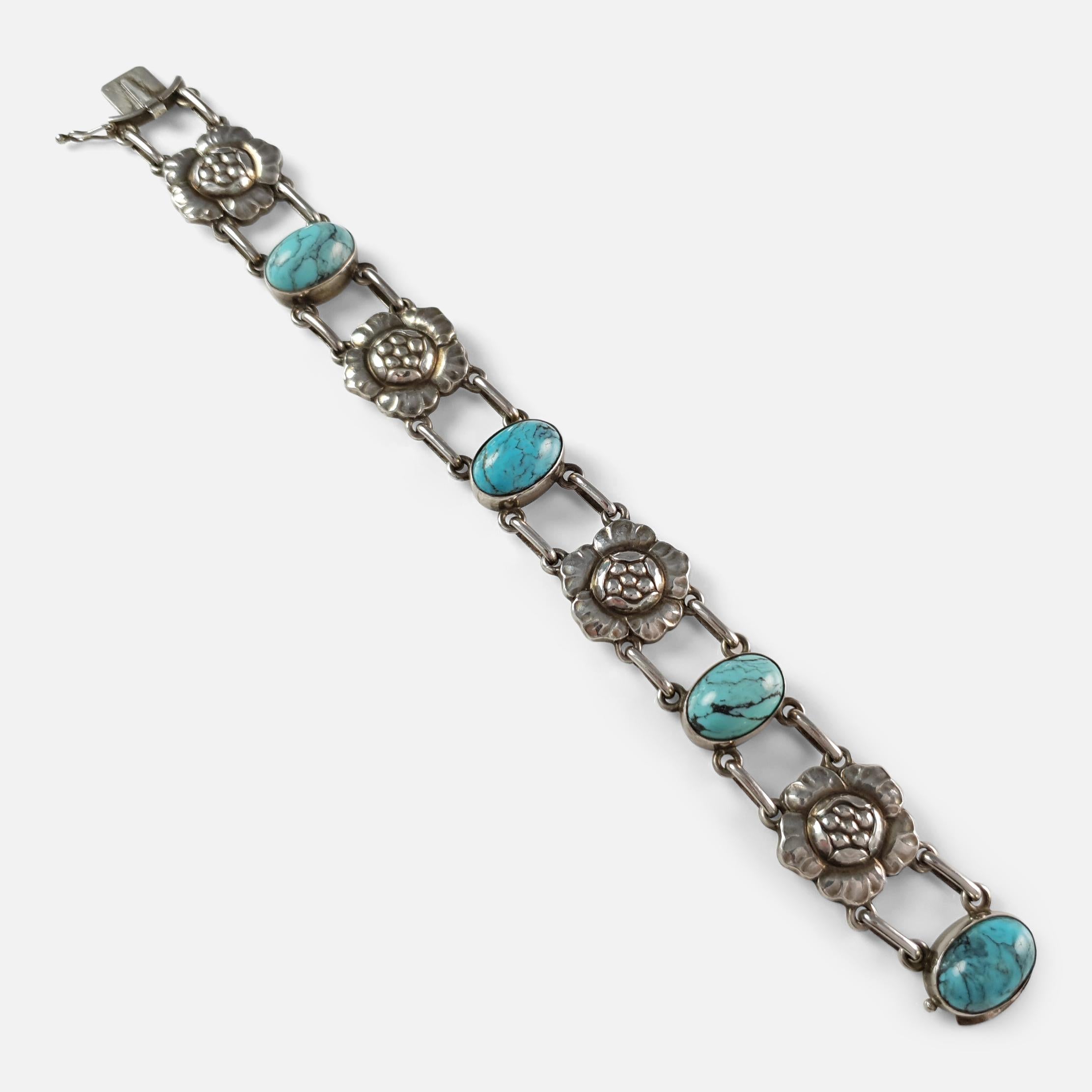 A Georg Jensen silver and turquoise cabochon 