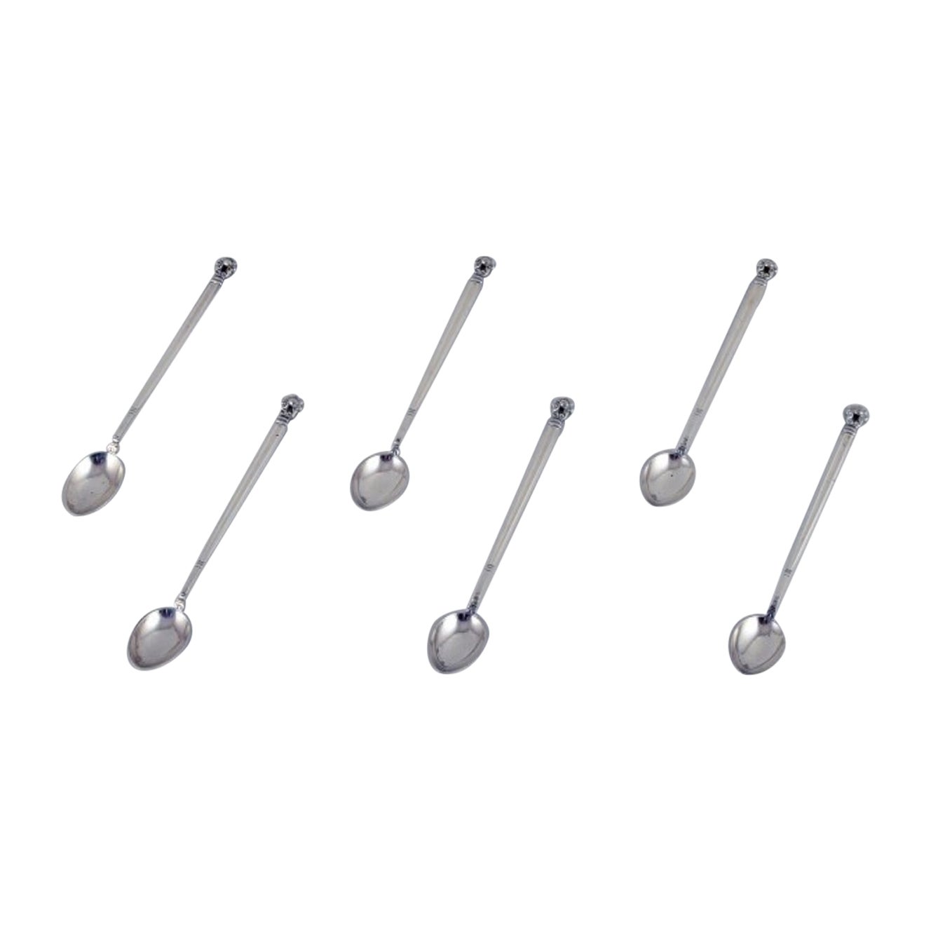 Georg Jensen, seis cucharas de cóctel/café con leche de bellota en plata de ley