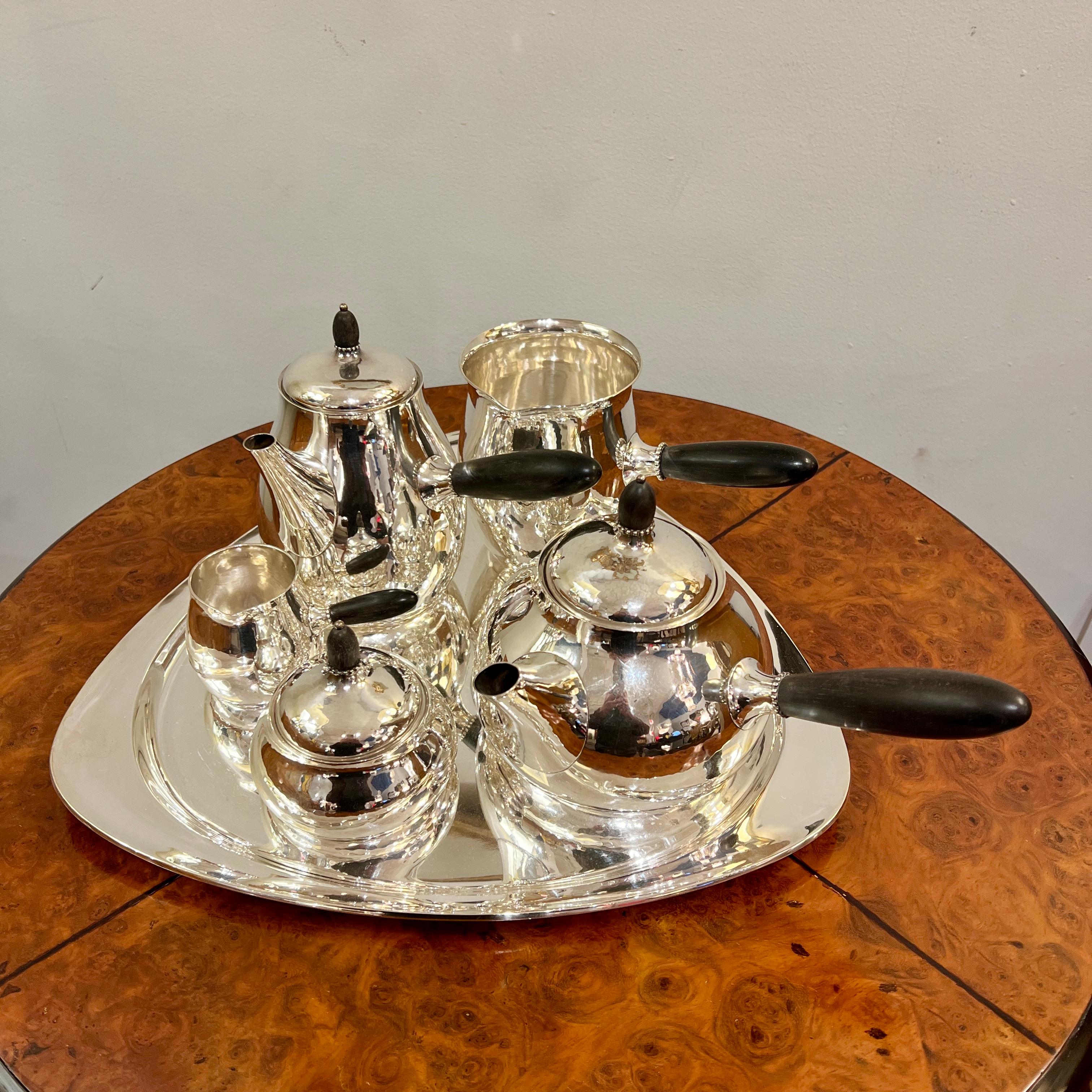 Georg Jensen Six Piece Sterling Silver Tea and Coffee Service Denmark 1915 For Sale 7