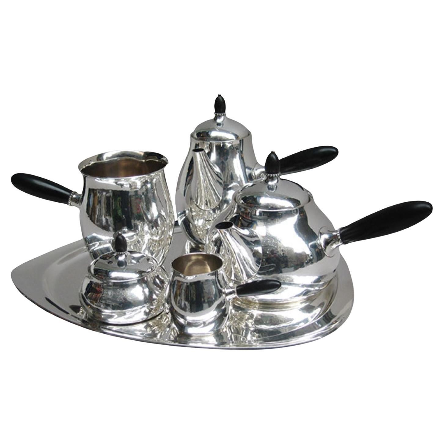 Georg Jensen Six Piece Sterling Silver Tea and Coffee Service Denmark 1915 For Sale