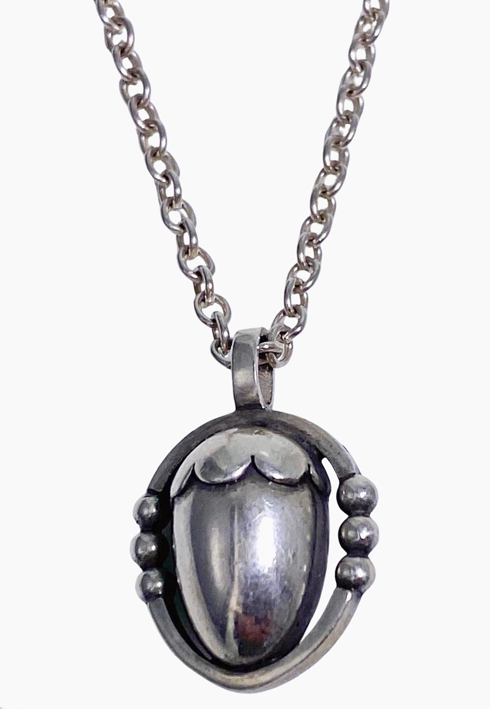 Georg Jensen Sterling Acorn Pendant No 188 design by Georg Jensen himself 1866 – 1935. No longer in production. Height of drop 0.90 inch. Length of chain 24 inches. Georg Jensen marks and 925S Denmark and 188 design number. Item weight: 18.20 grams. 