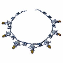 Georg Jensen Sterling Amber and Agate Necklace, C.1930
