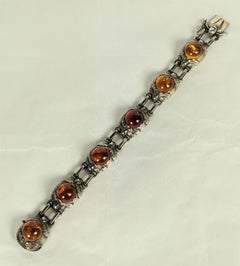 Georg Jensen Sterling Amber Cabochon Link Bracelet