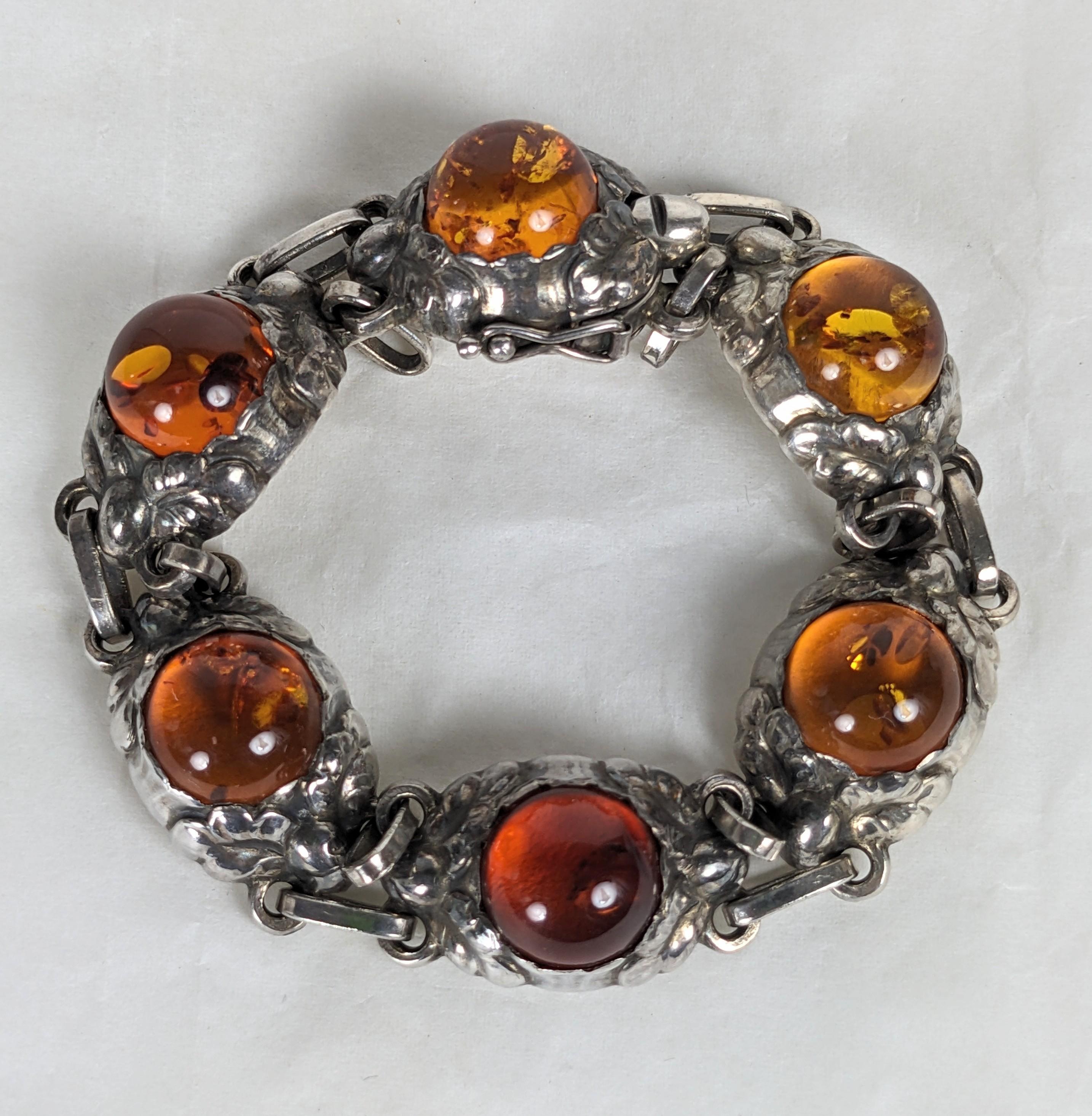 Georg Jensen Bracciale in argento con cabochon d'ambra in vendita 1