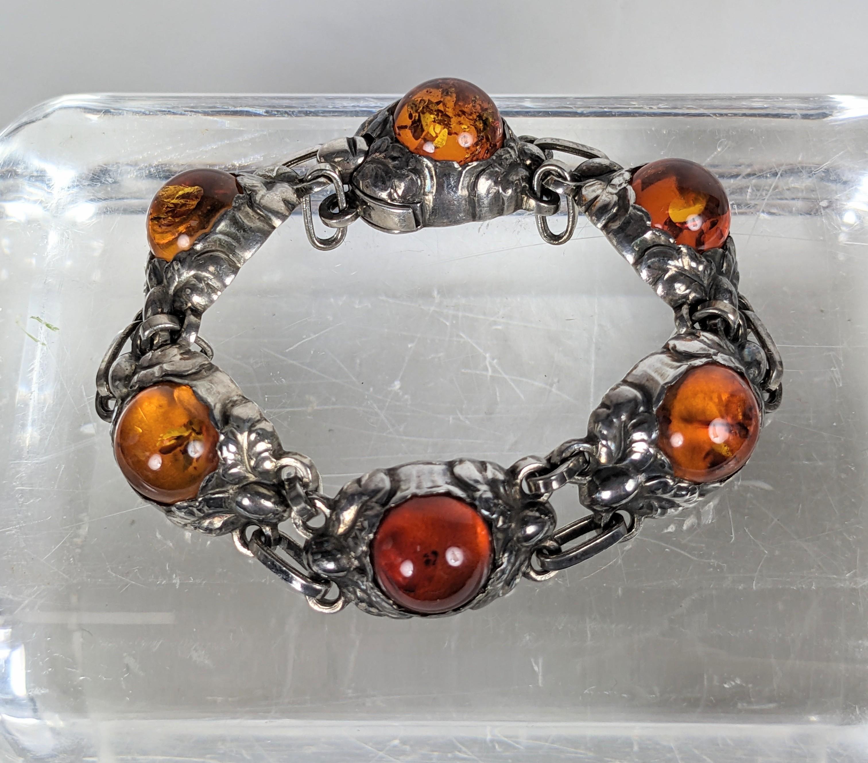 Georg Jensen Bracciale in argento con cabochon d'ambra in vendita 2