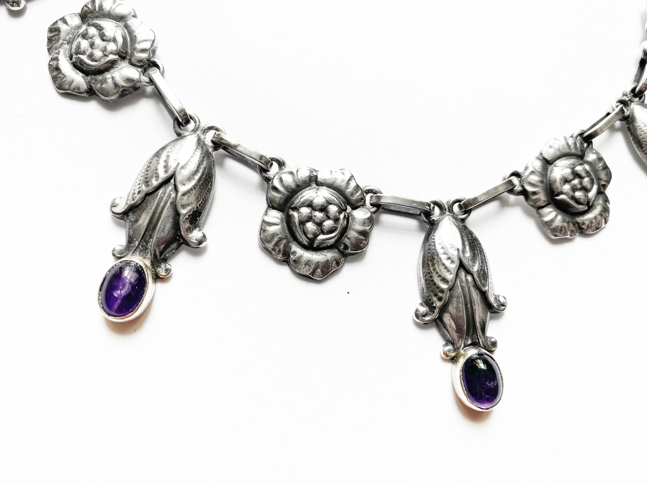 Cabochon Georg Jensen Sterling Amethyst Necklace C.1930, Design No. 6