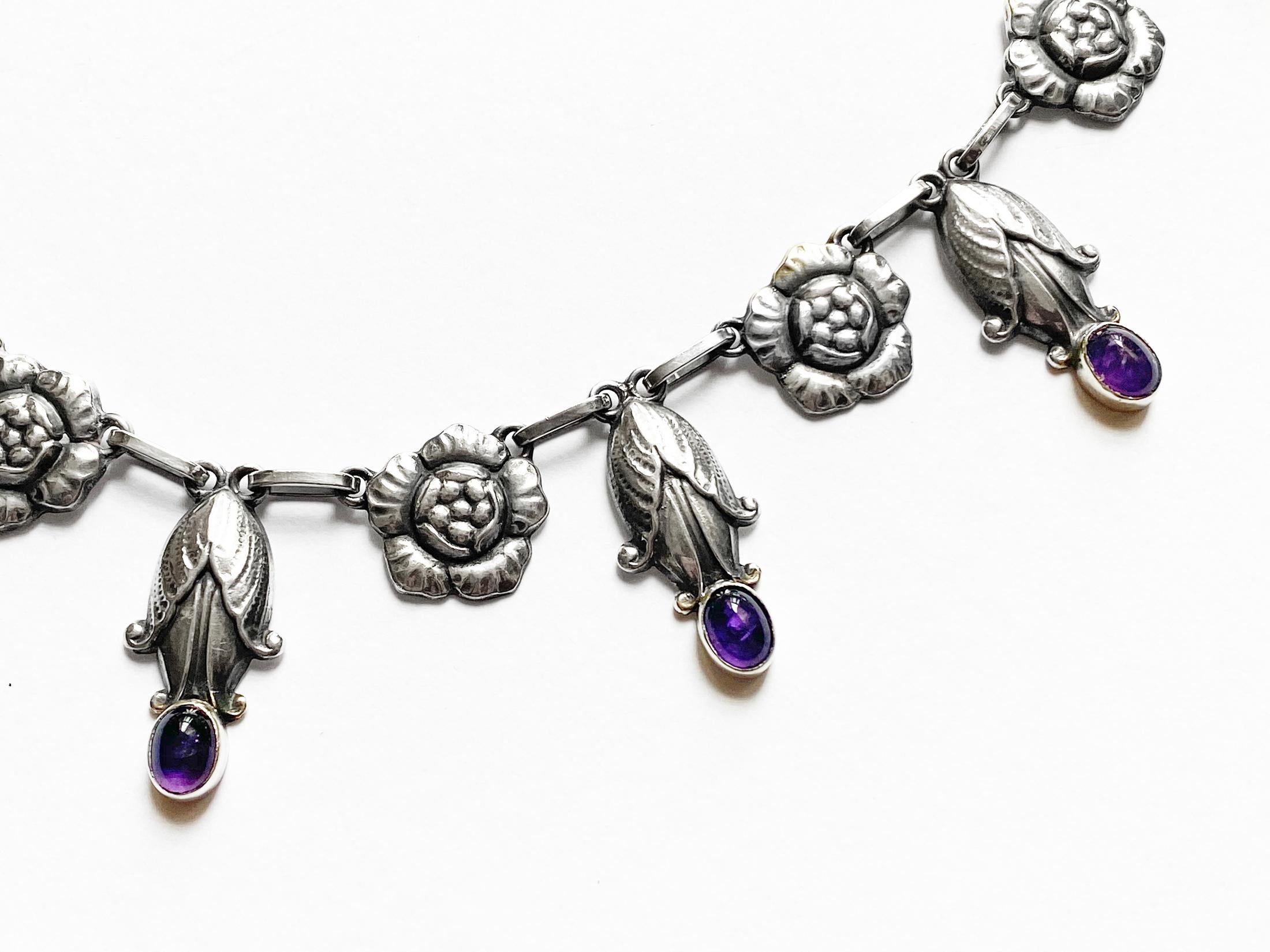 Georg Jensen Sterling Amethyst Necklace C.1930, Design No. 6 In Good Condition In Toronto, ON